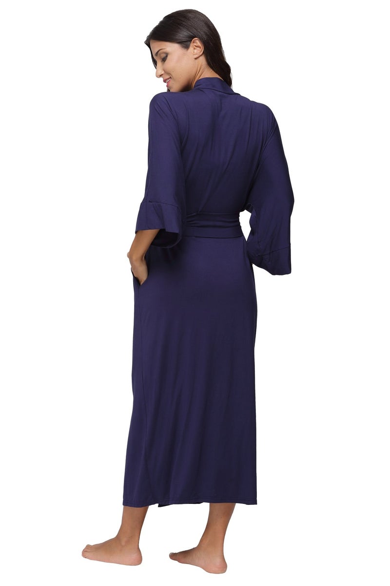 MissNina Women's Soft Kimono Long Robes Nursing Robes Maternity Bathrobes,Navy Blue - Image 5